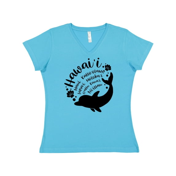 Inktastic Hawaii Islands with Dolphin Women's V-Neck T-Shirt