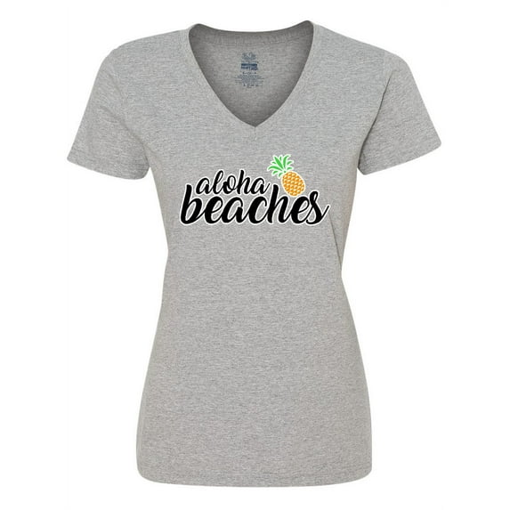 Inktastic Hawaiian Pineapple Aloha Beaches Women's V-Neck T-Shirt