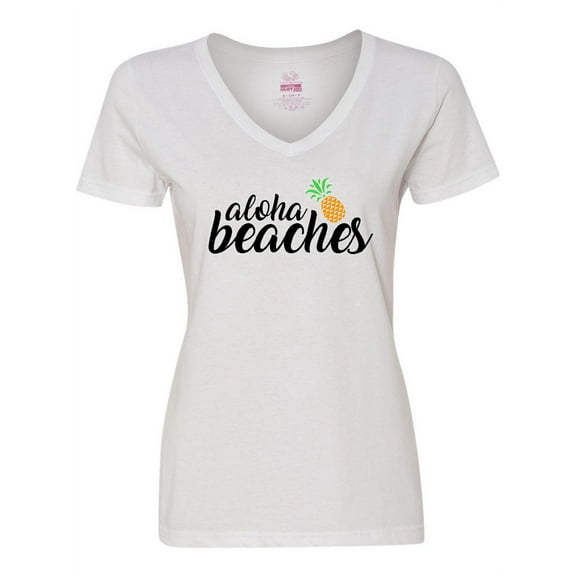 Inktastic Hawaiian Pineapple Aloha Beaches Women's V-Neck T-Shirt