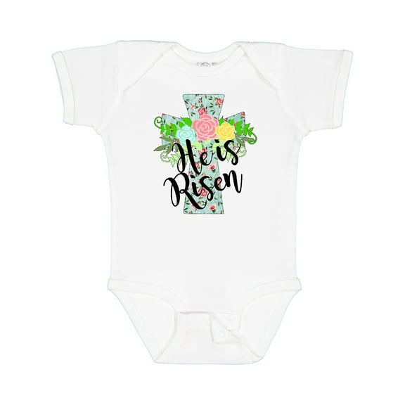 Inktastic He Is Risen Floral Print Cross with Beautiful Flowers Boys or Girls Baby Bodysuit