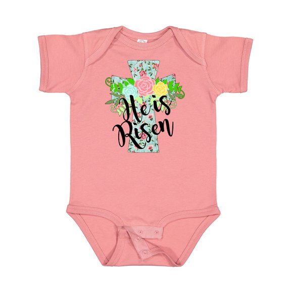 Inktastic He Is Risen Floral Print Cross with Beautiful Flowers Boys or Girls Baby Bodysuit