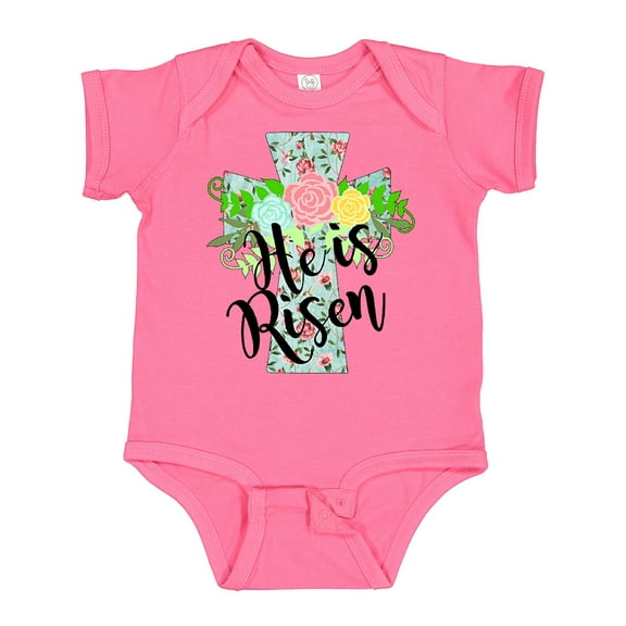 Inktastic He Is Risen Floral Print Cross with Beautiful Flowers Boys or Girls Baby Bodysuit