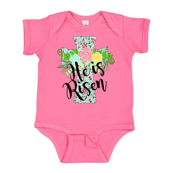Inktastic He is Risen Floral Print Cross with Beautiful Flowers Boys or Girls Baby Bodysuit
