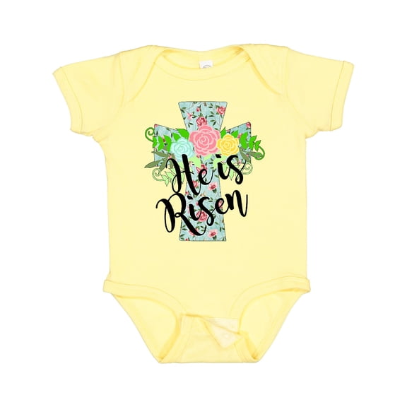 Inktastic He Is Risen Floral Print Cross with Beautiful Flowers Boys or Girls Baby Bodysuit