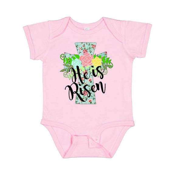Inktastic He Is Risen Floral Print Cross with Beautiful Flowers Boys or Girls Baby Bodysuit