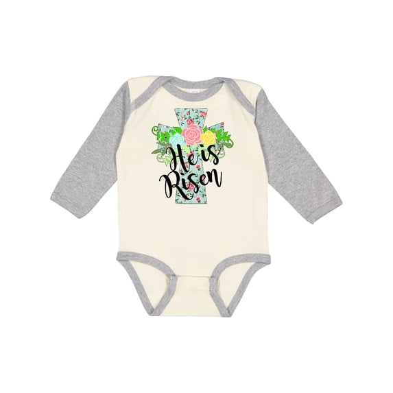 Inktastic He is Risen Floral Print Cross with Beautiful Flowers Boys or Girls Long Sleeve Baby Bodysuit