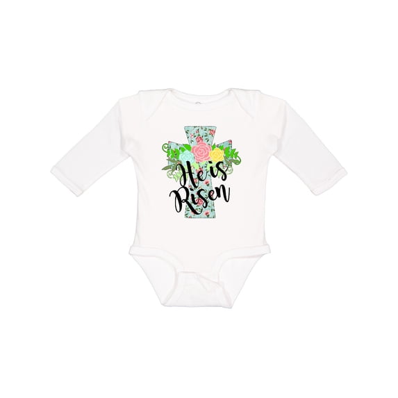 Inktastic He Is Risen Floral Print Cross with Beautiful Flowers Boys or Girls Long Sleeve Baby Bodysuit