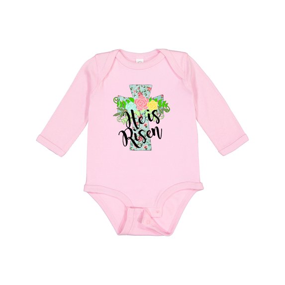 Inktastic He Is Risen Floral Print Cross with Beautiful Flowers Boys or Girls Long Sleeve Baby Bodysuit