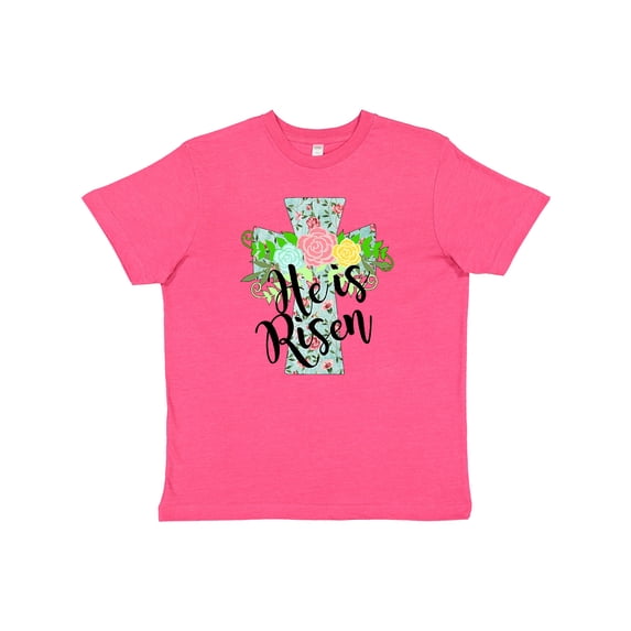 Inktastic He Is Risen Floral Print Cross with Beautiful Flowers Youth T-Shirt