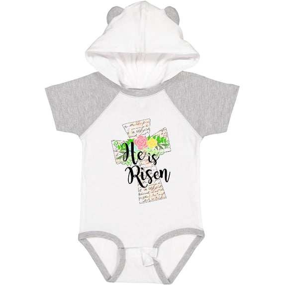Inktastic He is Risen Cross with Script and Flowers Boys or Girls Baby Bodysuit