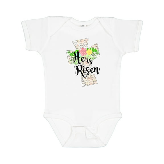 Inktastic He is Risen Cross with Script and Flowers Boys or Girls Baby Bodysuit