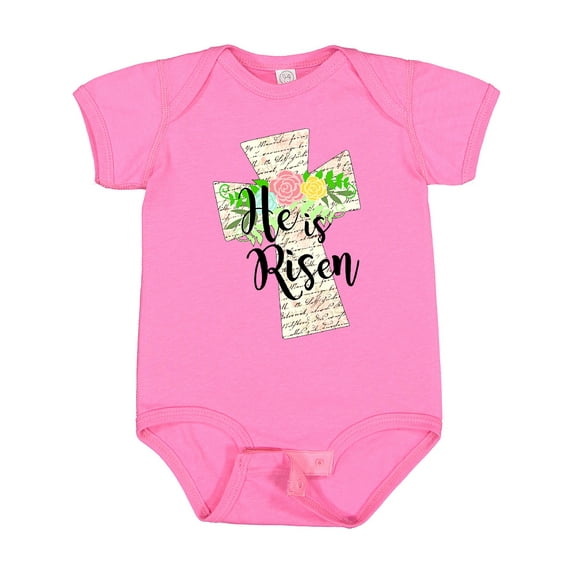 Inktastic He is Risen Cross with Script and Flowers Boys or Girls Baby Bodysuit
