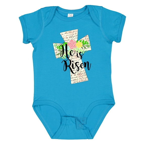 Inktastic He is Risen Cross with Script and Flowers Boys or Girls Baby Bodysuit