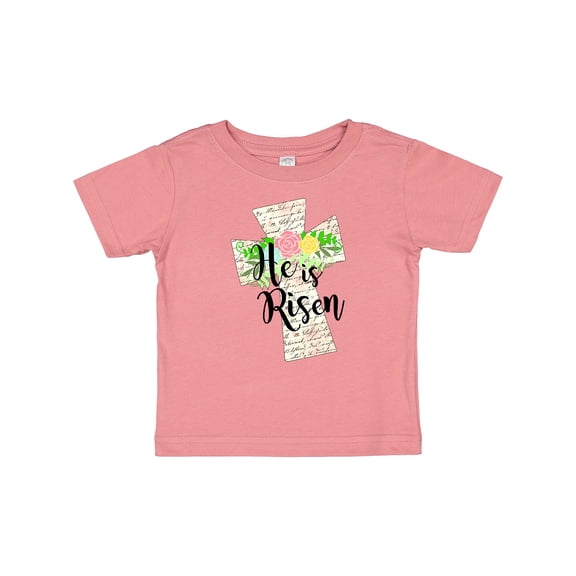 Inktastic He is Risen Cross with Script and Flowers Boys or Girls Baby T-Shirt