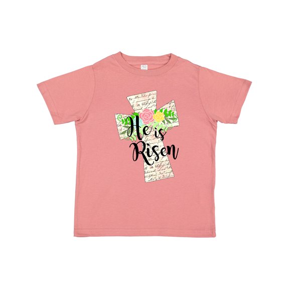 Inktastic He is Risen Cross with Script and Flowers Boys or Girls Toddler T-Shirt