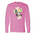 thumbnail image 1 of Inktastic He is Risen Cross with Script and Flowers Long Sleeve T-Shirt, 1 of 5