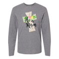 thumbnail image 1 of Inktastic He is Risen Cross with Script and Flowers Long Sleeve T-Shirt, 1 of 5