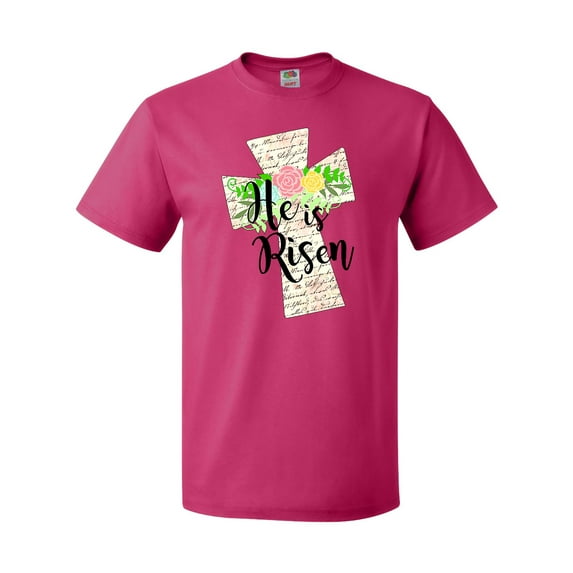Inktastic He is Risen Cross with Script and Flowers T-Shirt