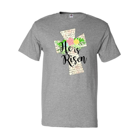 Inktastic He is Risen Cross with Script and Flowers T-Shirt