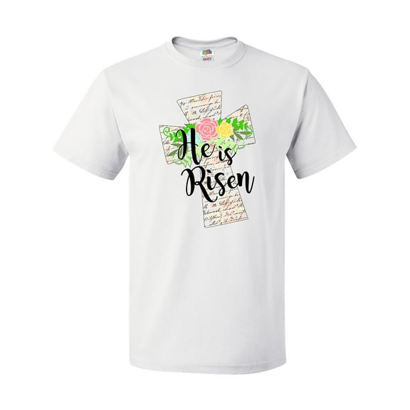 Inktastic He is Risen Cross with Script and Flowers T-Shirt