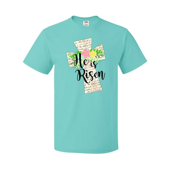 Inktastic He is Risen Cross with Script and Flowers T-Shirt