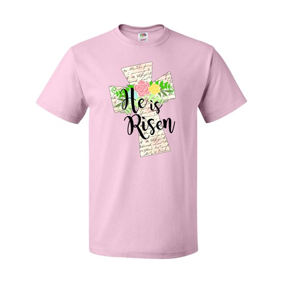 Inktastic He is Risen Cross with Script and Flowers T-Shirt