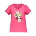 thumbnail image 1 of Inktastic He is Risen Cross with Script and Flowers Women's Plus Size V-Neck T-Shirt, 1 of 4