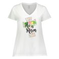 thumbnail image 1 of Inktastic He is Risen Cross with Script and Flowers Women's Plus Size V-Neck T-Shirt, 1 of 5