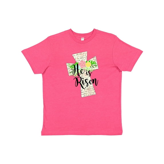 Inktastic He is Risen Cross with Script and Flowers Youth T-Shirt
