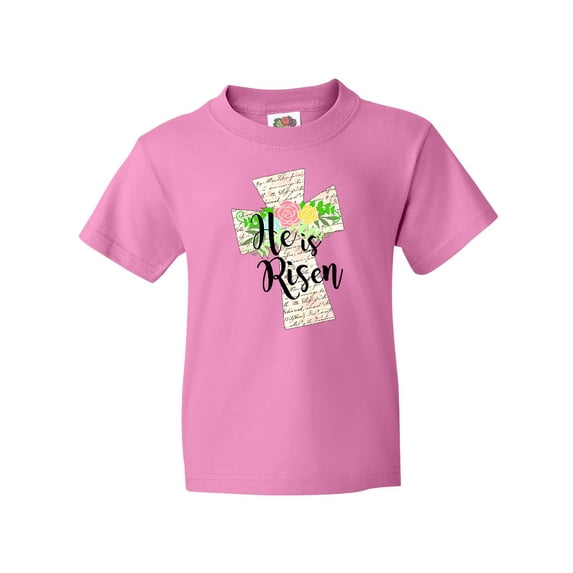Inktastic He is Risen Cross with Script and Flowers Youth T-Shirt