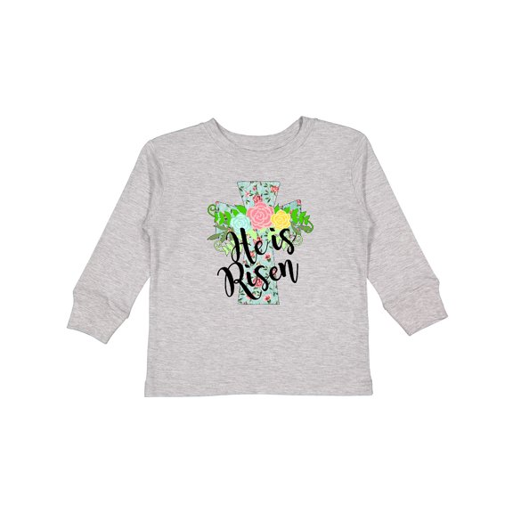 Inktastic He is Risen Floral Print Cross with Beautiful Flowers Boys or Girls Long Sleeve Toddler T-Shirt