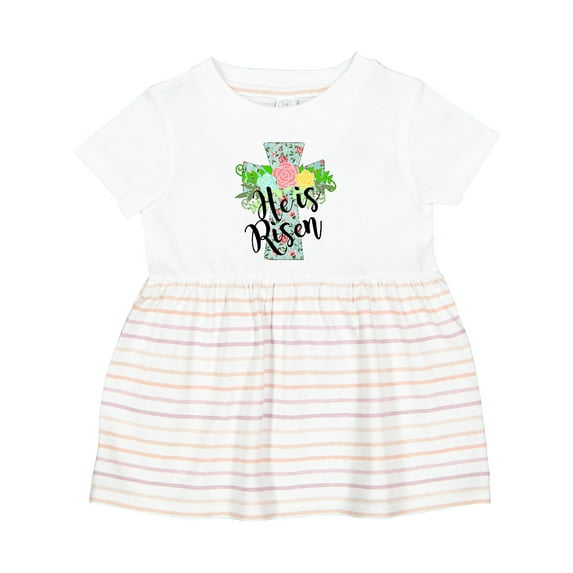 Inktastic He is Risen Floral Print Cross with Beautiful Flowers Girls Baby Dress