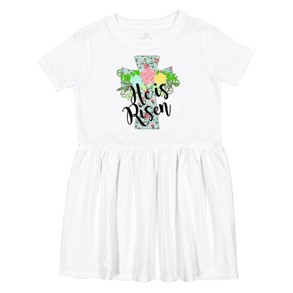 Inktastic He is Risen Floral Print Cross with Beautiful Flowers Girls Toddler Dress