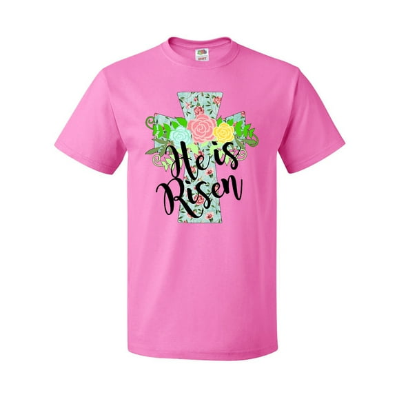 Inktastic He is Risen Floral Print Cross with Beautiful Flowers T-Shirt