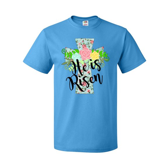 Inktastic He is Risen Floral Print Cross with Beautiful Flowers T-Shirt