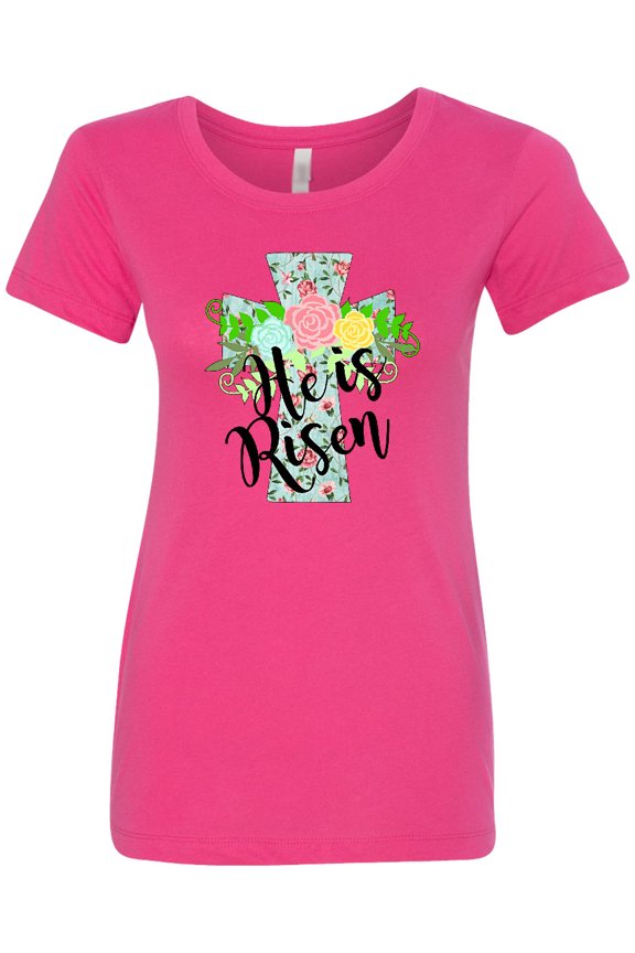He is Risen Floral Print Cross with Beautiful Flowers Women's T-Shirt