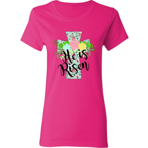 Inktastic He is Risen Floral Print Cross with Beautiful Flowers Women's T-Shirt