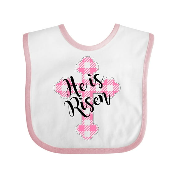 Inktastic He is Risen Pink Plaid Cross Boys or Girls Baby Bib