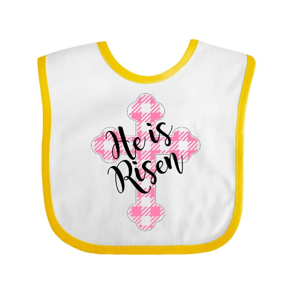 Inktastic He is Risen Pink Plaid Cross Boys or Girls Baby Bib
