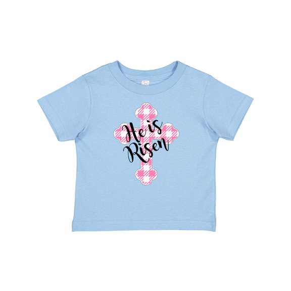 Inktastic He is Risen Pink Plaid Cross Boys or Girls Baby T-Shirt