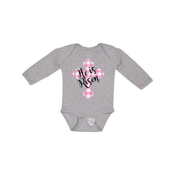 Inktastic He is Risen Pink Plaid Cross Boys or Girls Long Sleeve Baby Bodysuit