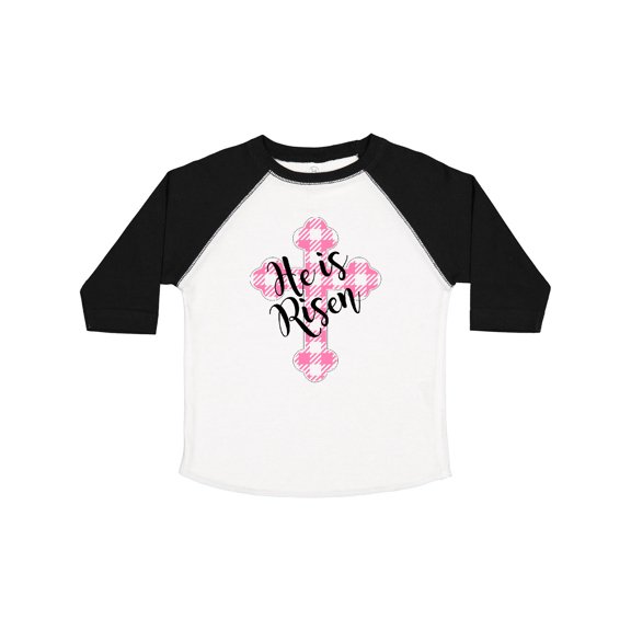 Inktastic He is Risen Pink Plaid Cross Boys or Girls Toddler T-Shirt