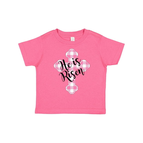 Inktastic He is Risen Pink Plaid Cross Boys or Girls Toddler T-Shirt