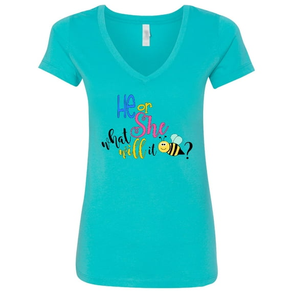 Inktastic He or She What Will It Be? Women's V-Neck T-Shirt