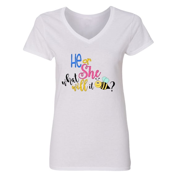 Inktastic He or She What Will It Be? Women's V-Neck T-Shirt