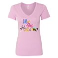 thumbnail image 1 of Inktastic He or She What Will It Be? Women's V-Neck T-Shirt, 1 of 5