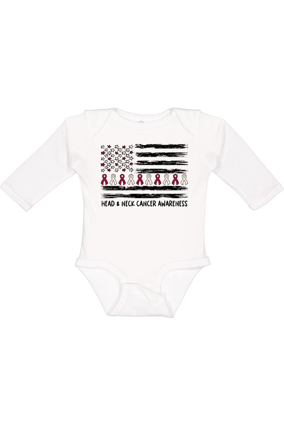 Head and Neck Cancer Awareness- Flag and Ribbon Boys or Girls Long Sleeve Baby Bodysuit