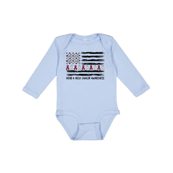 Inktastic Head and Neck Cancer Awareness- Flag and Ribbon Boys or Girls Long Sleeve Baby Bodysuit