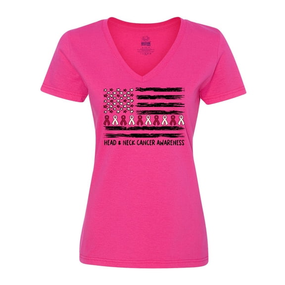 Inktastic Head and Neck Cancer Awareness- Flag and Ribbon Women's V-Neck T-Shirt