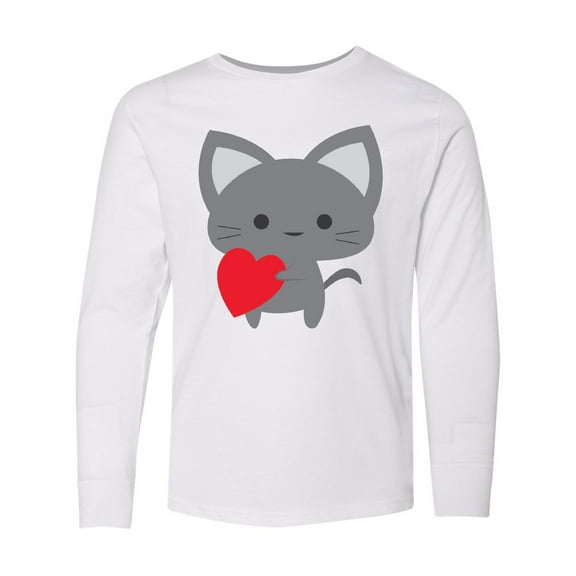 Inktastic Heart Cat Long Sleeve Youth T-Shirt